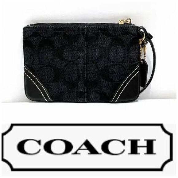 COACH - 🎉HP🎉 EUC Vintage Wristlet/Signature C Canvas w/Black Leather Trim. - Picture 1 of 13